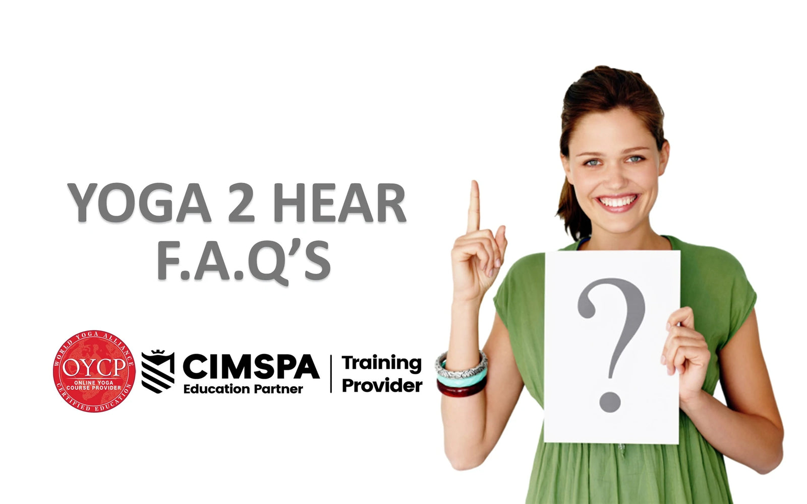 Lady holding a question mark and raising a hand to ask a question